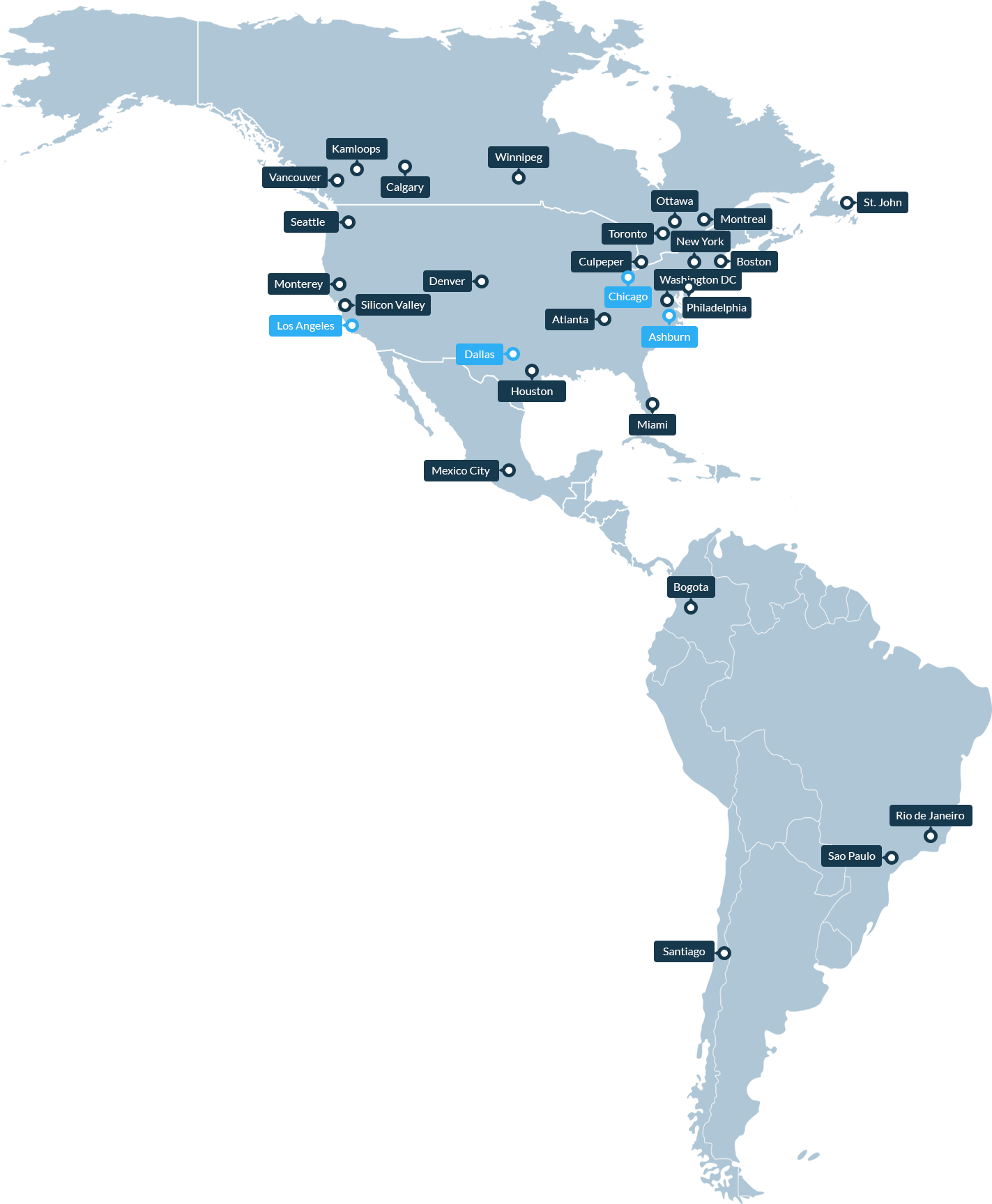 Mapa de puntos de presencia en América